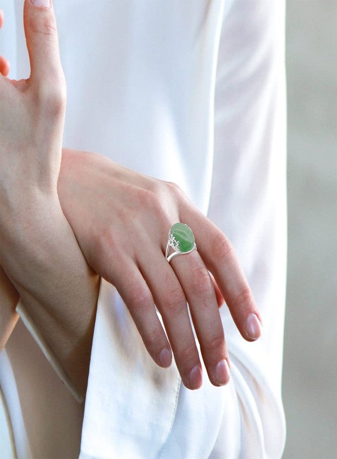 HAIXIAN Natural Geen Jade Stone Crystal Ring,Real Dongling Stone Ring,S925 Sterling Silver Flower Lace Gemstone Ring for Women,Genuine Aventurine Quartz Ring, (Ring_B, 7) - Image 2